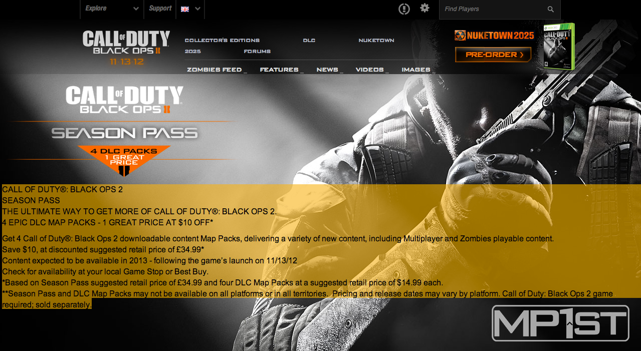 fontein Over het algemeen ontploffing Call of Duty UK Website Reveals Black Ops 2 Season Pass - MP1st