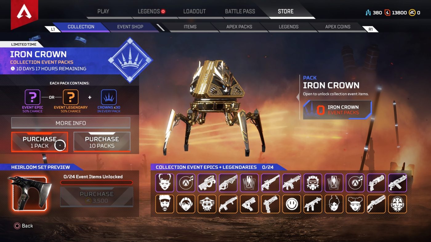 apex legends iron crown collection update