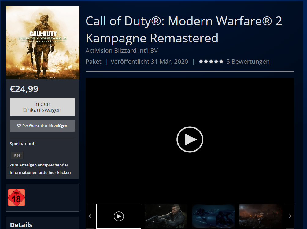 call of duty remastered ps4 store