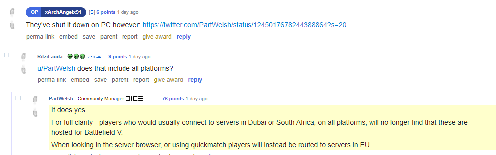 DICE Shuts Down Battlefield 5 Middle East & South Africa Servers