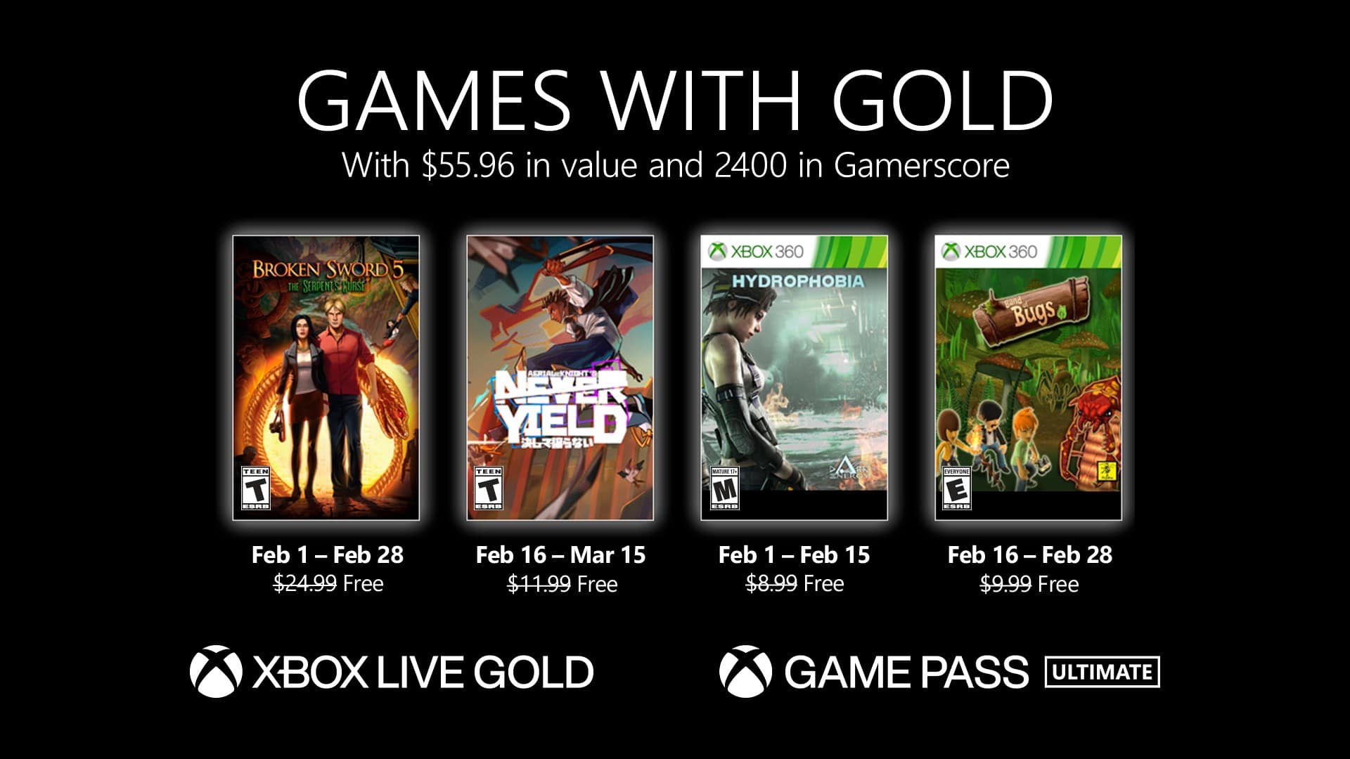 Xbox Games With Gold Free Games for February 2022