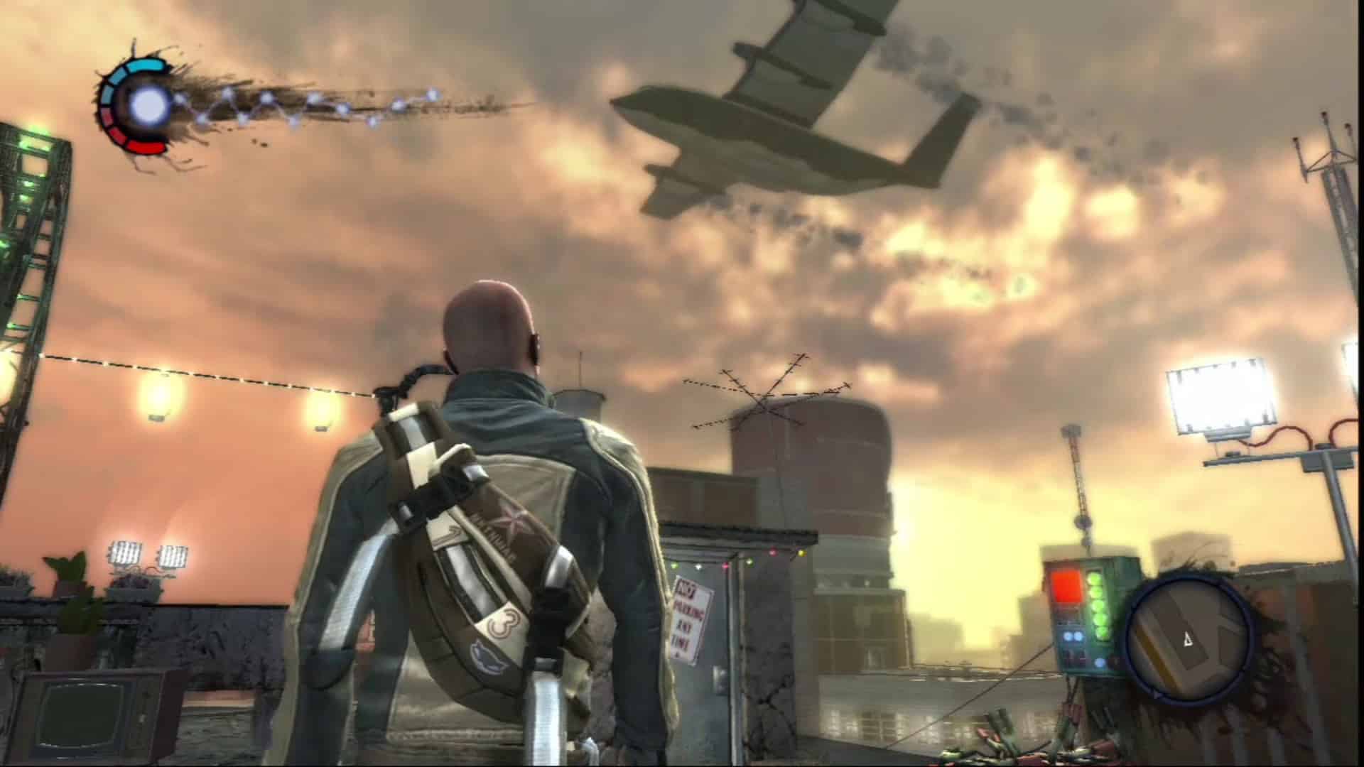 Cole Looking towards A Plane in Infamous 