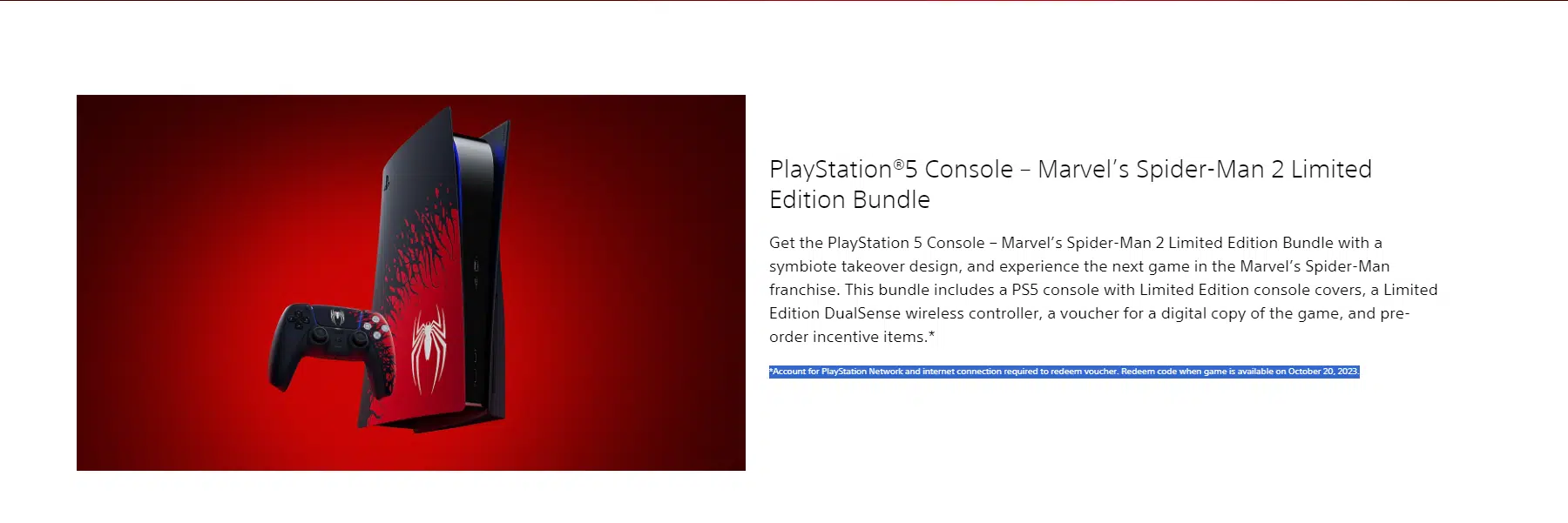 Marvel's Spider-Man 2 PlayStation 5 Bundle Code Will Be Redeemable October 20 Image